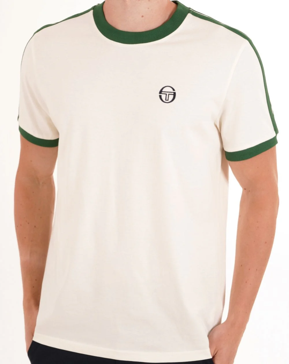 Sergio Tacchini Retro Ace T Shirt Gardenia/Green - Image 3