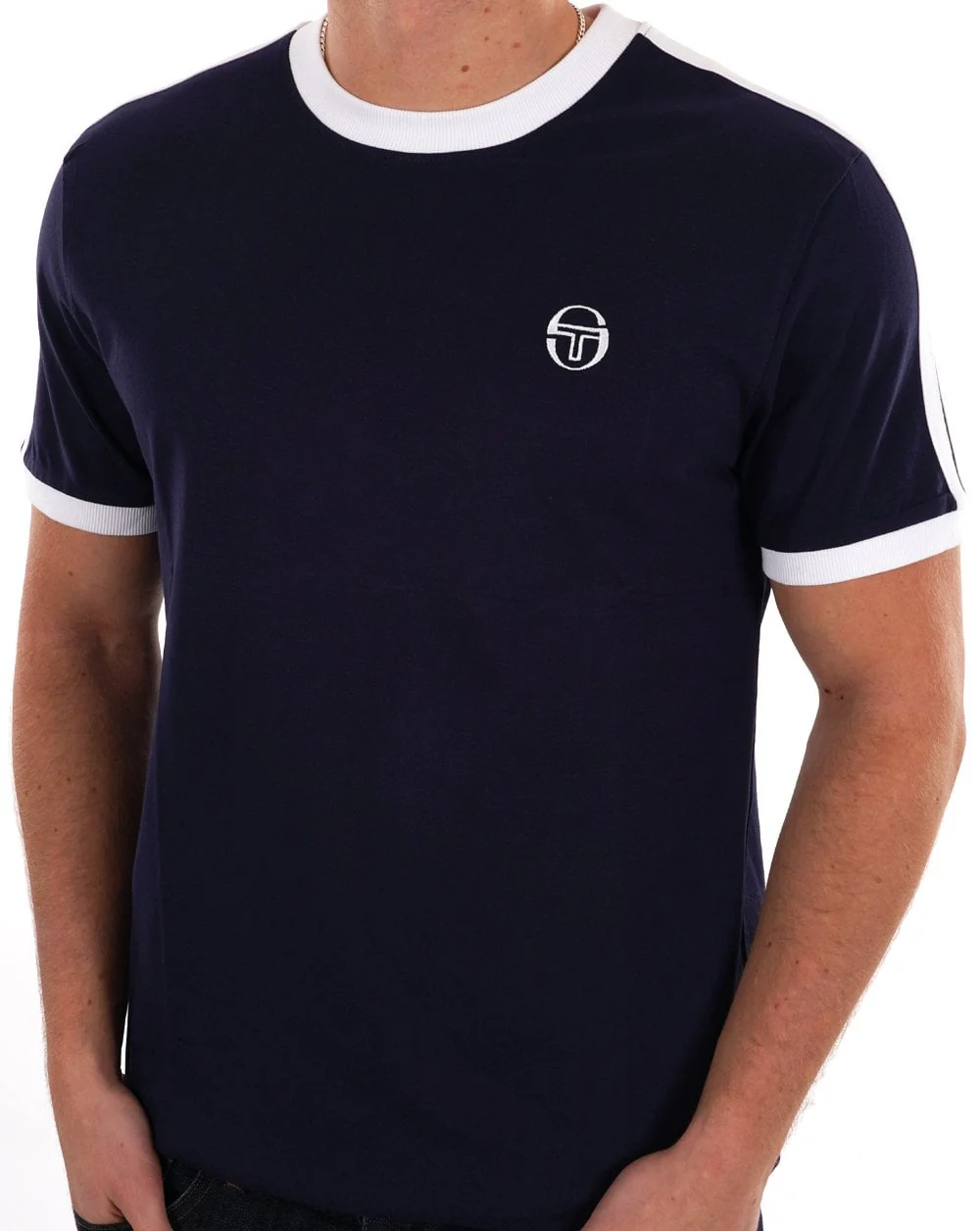 Sergio Tacchini Retro Ace T Shirt Navy Blue/White - Image 2
