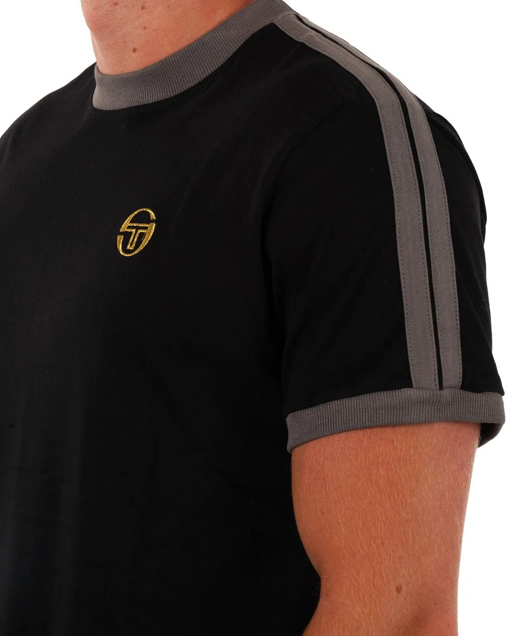 Sergio Tacchini Retro T Shirt Black Grey - Image 2