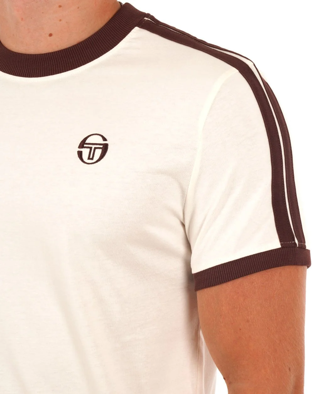 Sergio Tacchini Retro T Shirt Cream / Brown - Image 2