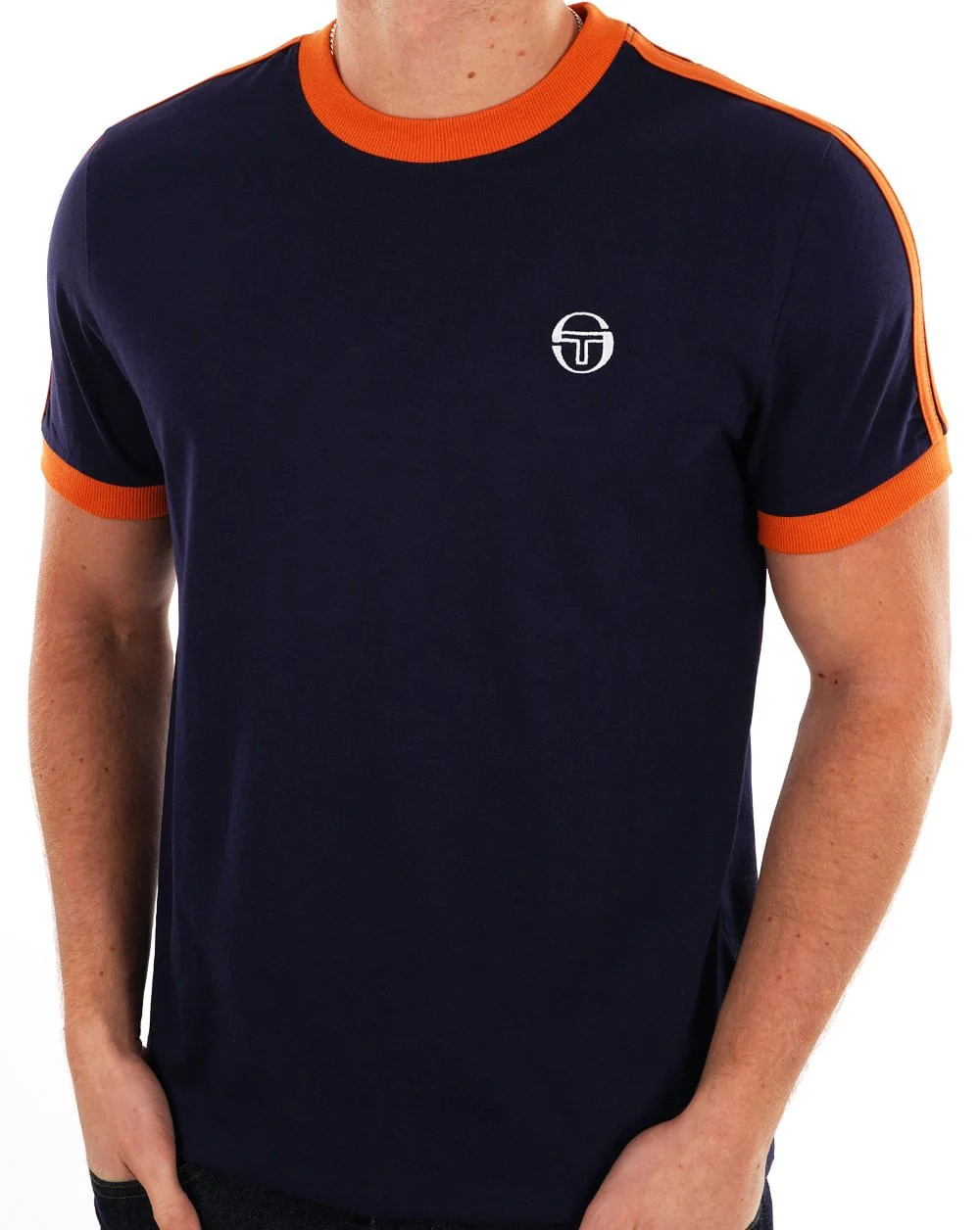 Sergio Tacchini Retro T Shirt Navy Orange - Image 2