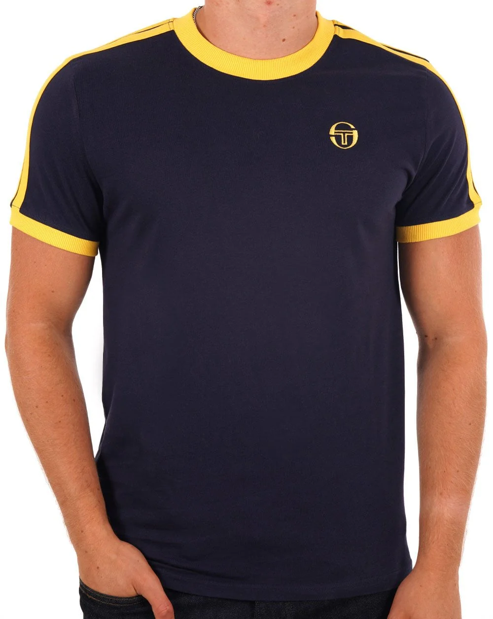 Sergio Tacchini Retro T Shirt Navy / Yellow - Image 3