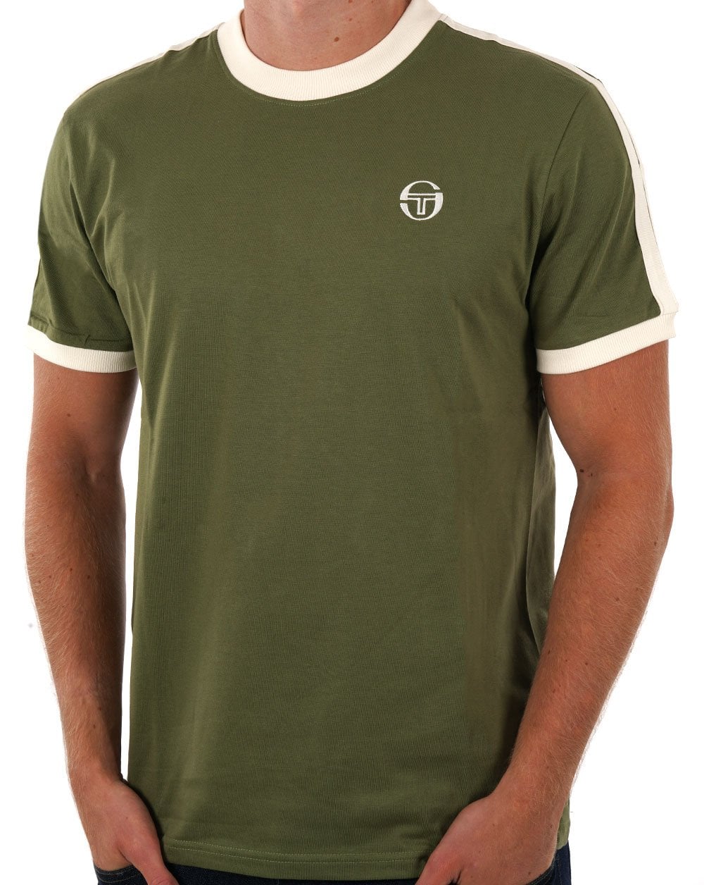 Sergio Tacchini Retro T Shirt Olive Gardenia - Image 2