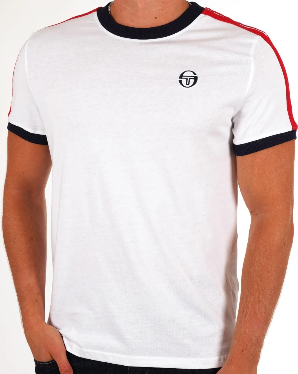 Sergio Tacchini Retro T Shirt White Navy Red
