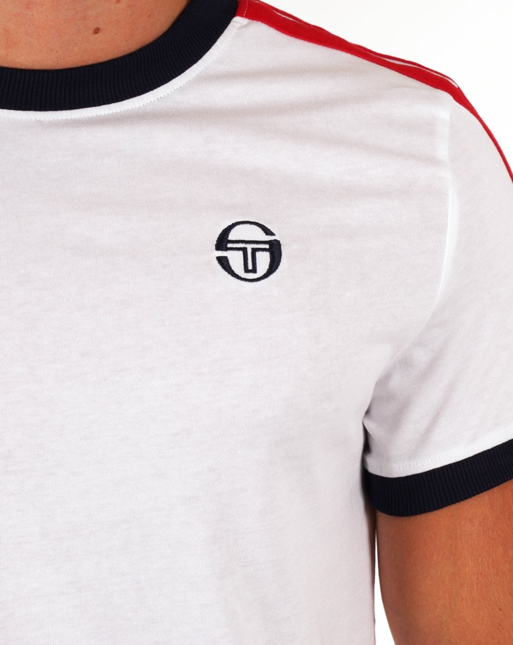 Sergio Tacchini Retro T Shirt White Navy Red - Image 2