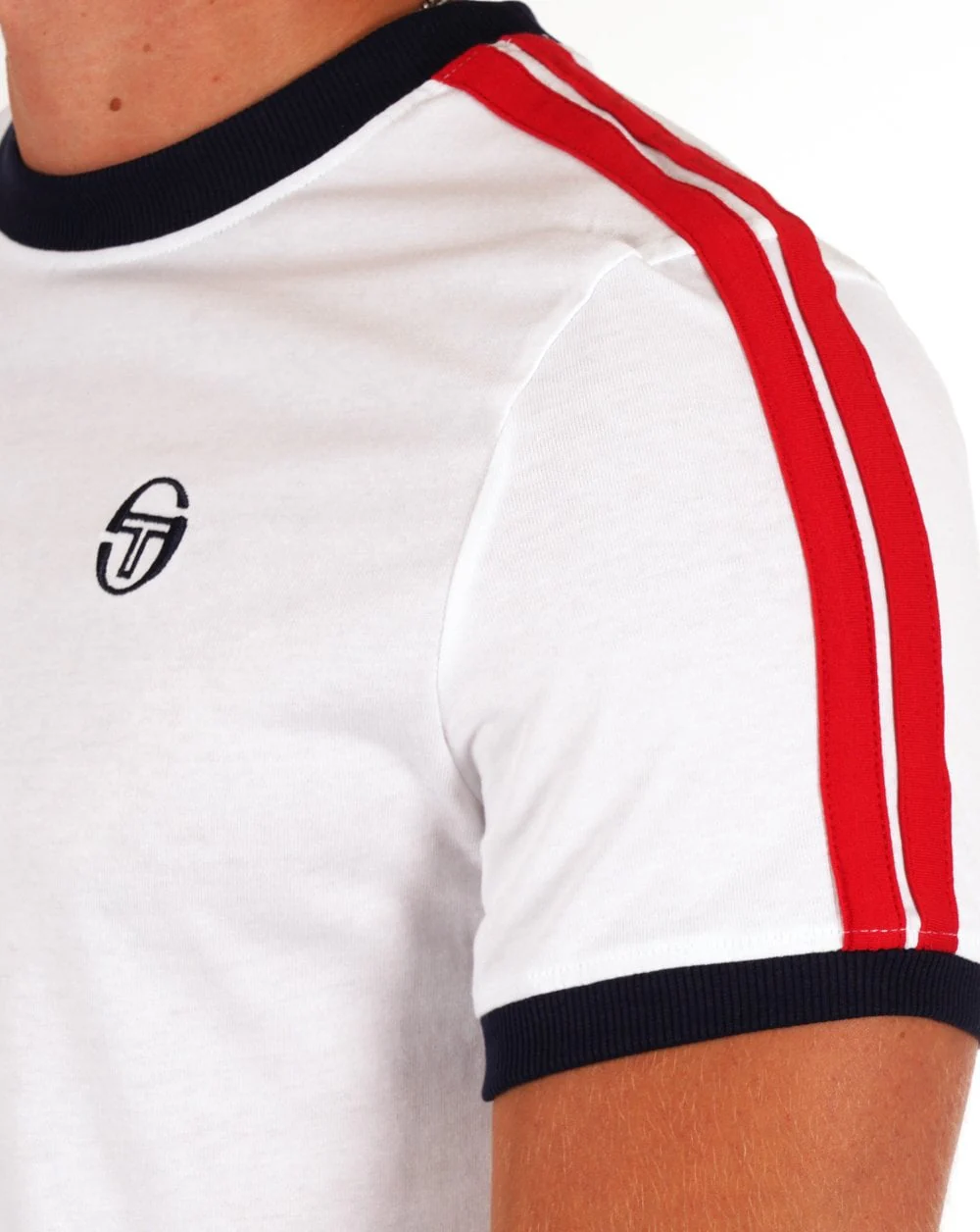 Sergio Tacchini Retro T Shirt White Navy Red - Image 3