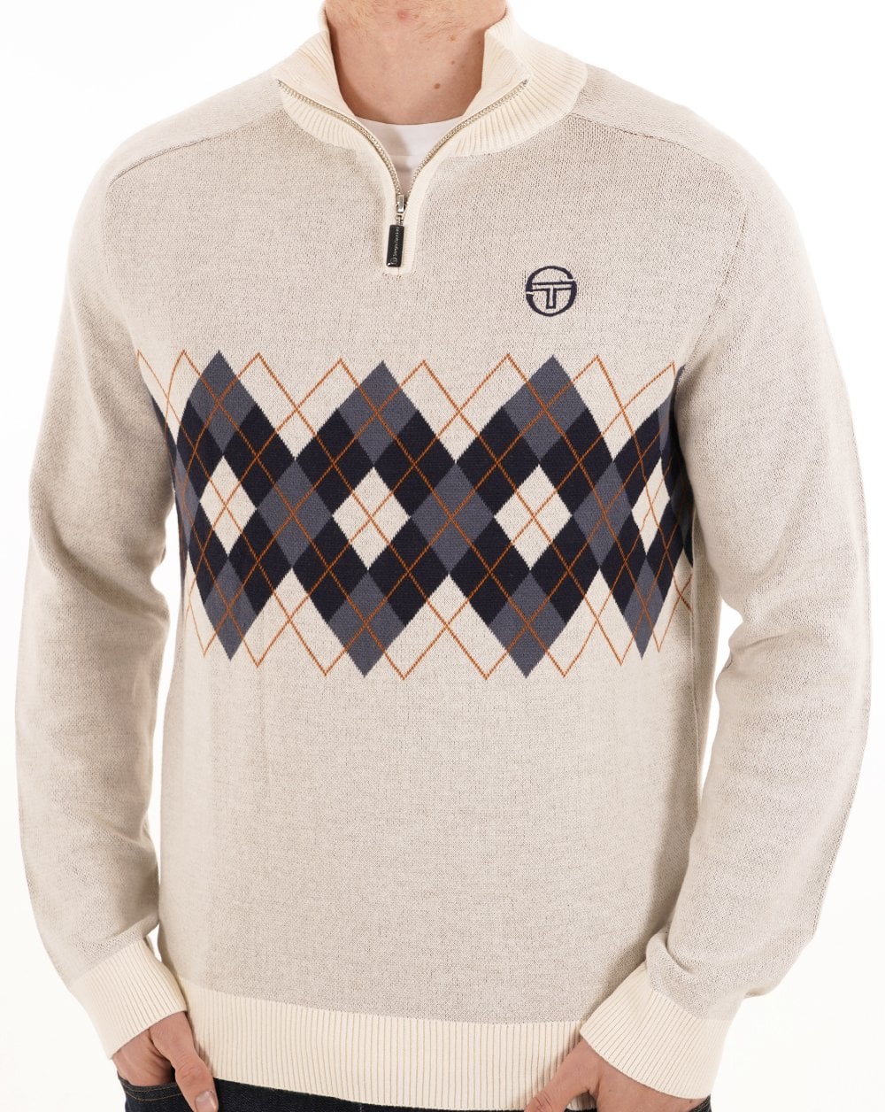 Sergio Tacchini 1/4 Zip Diamond Knit Gardenia - Image 2