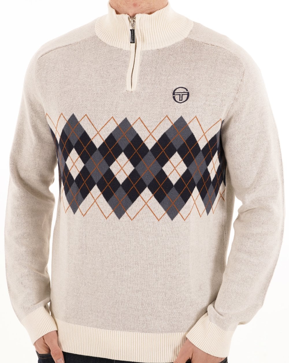 Sergio Tacchini 1/4 Zip Diamond Knit Gardenia - Image 4