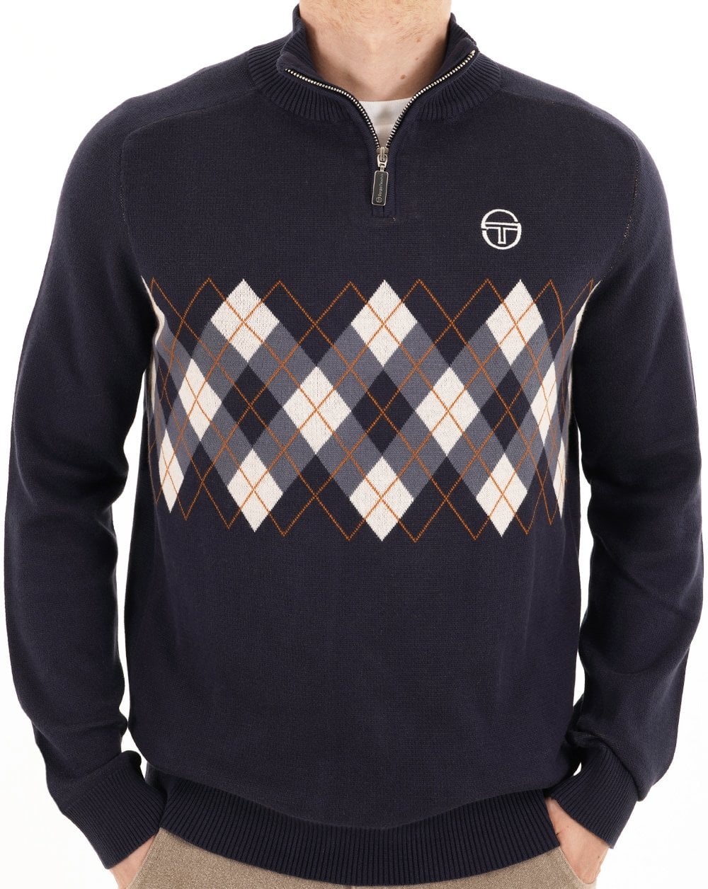 Sergio Tacchini 1/4 Zip Diamond Knit Navy - Image 2