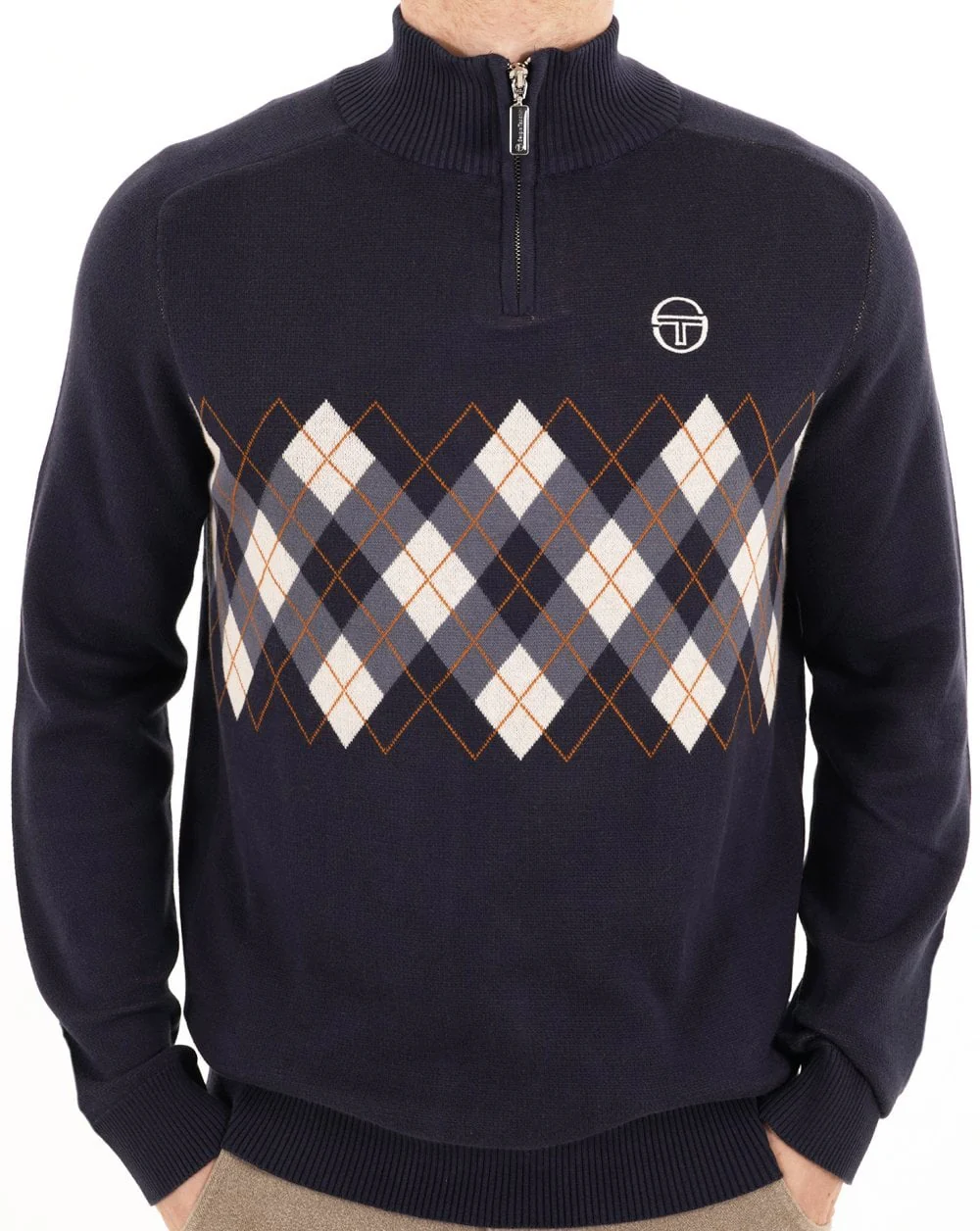 Sergio Tacchini 1/4 Zip Diamond Knit Navy - Image 3