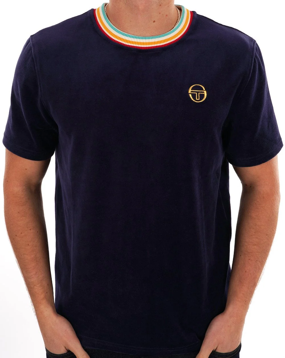 Sergio Tacchini Slice Velour T Shirt Navy Blue