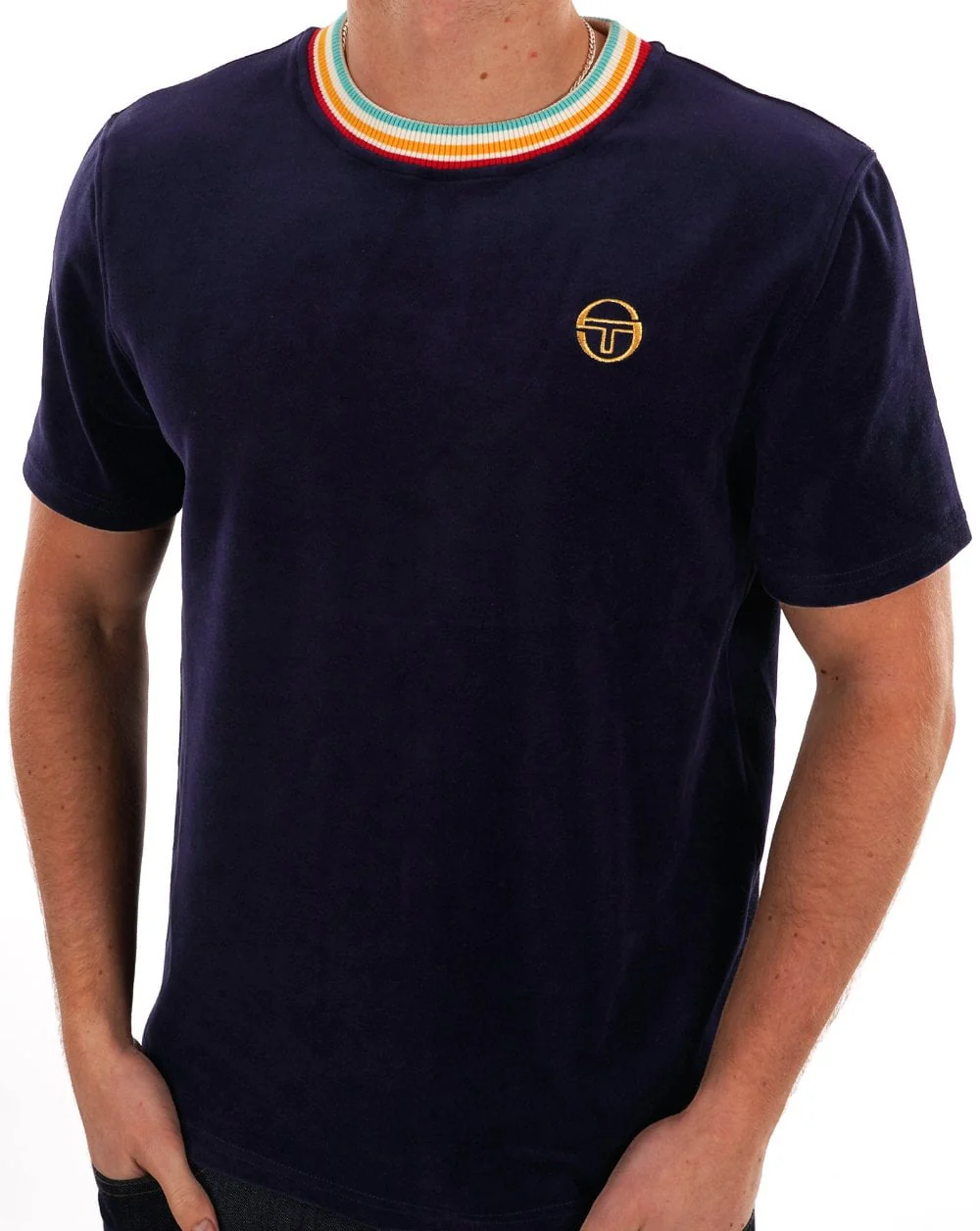 Sergio Tacchini Slice Velour T Shirt Navy Blue - Image 3
