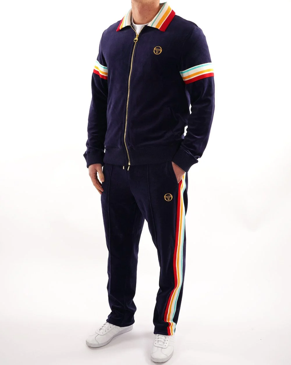 Sergio Tacchini slice Velour Track Top Navy - Image 2