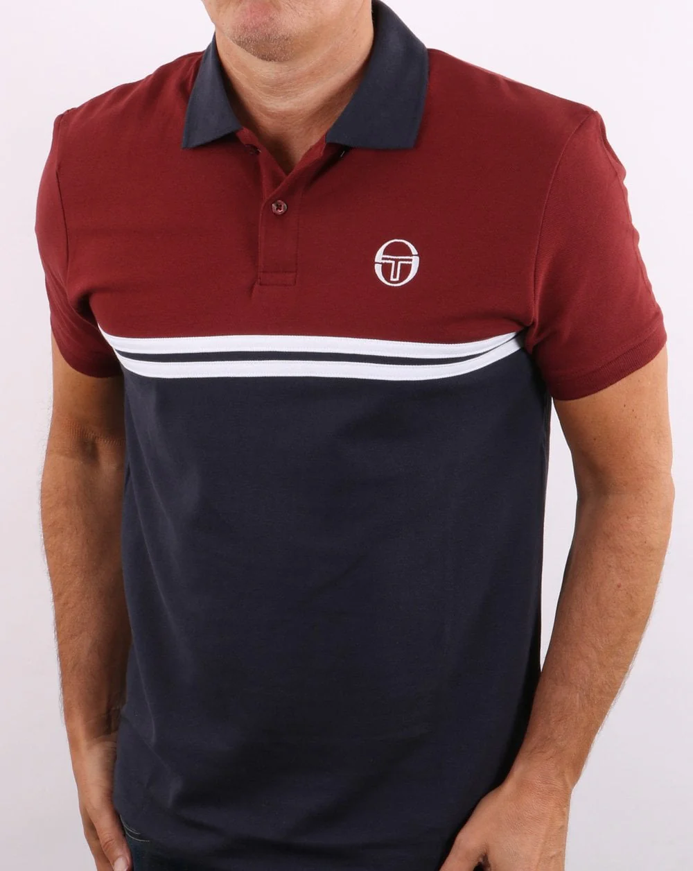 Sergio Tacchini Split Polo Shirt Port/navy/white - Image 4