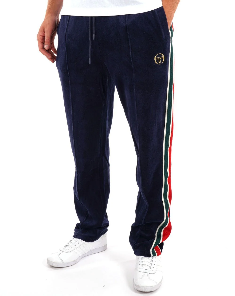 Sergio Tacchini Striped 70s Velour Track Pants Navy