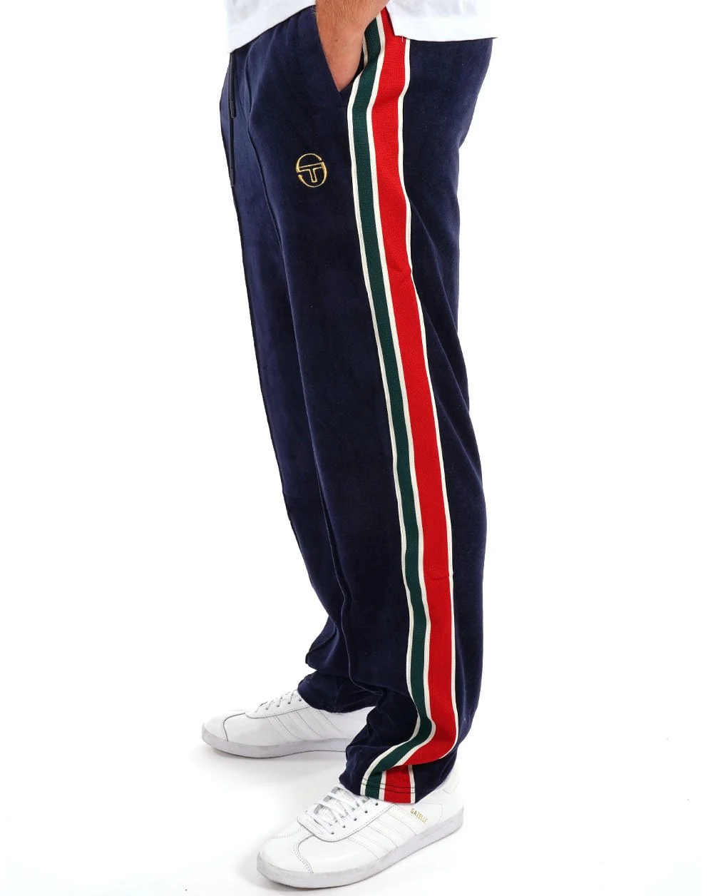 Sergio Tacchini Striped 70s Velour Track Pants Navy - Image 2