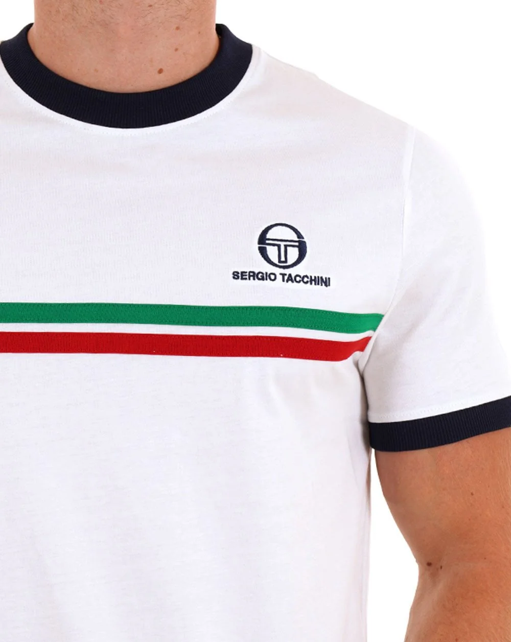 Sergio Tacchini Super MK2 T Shirt White Navy Italia - Image 2