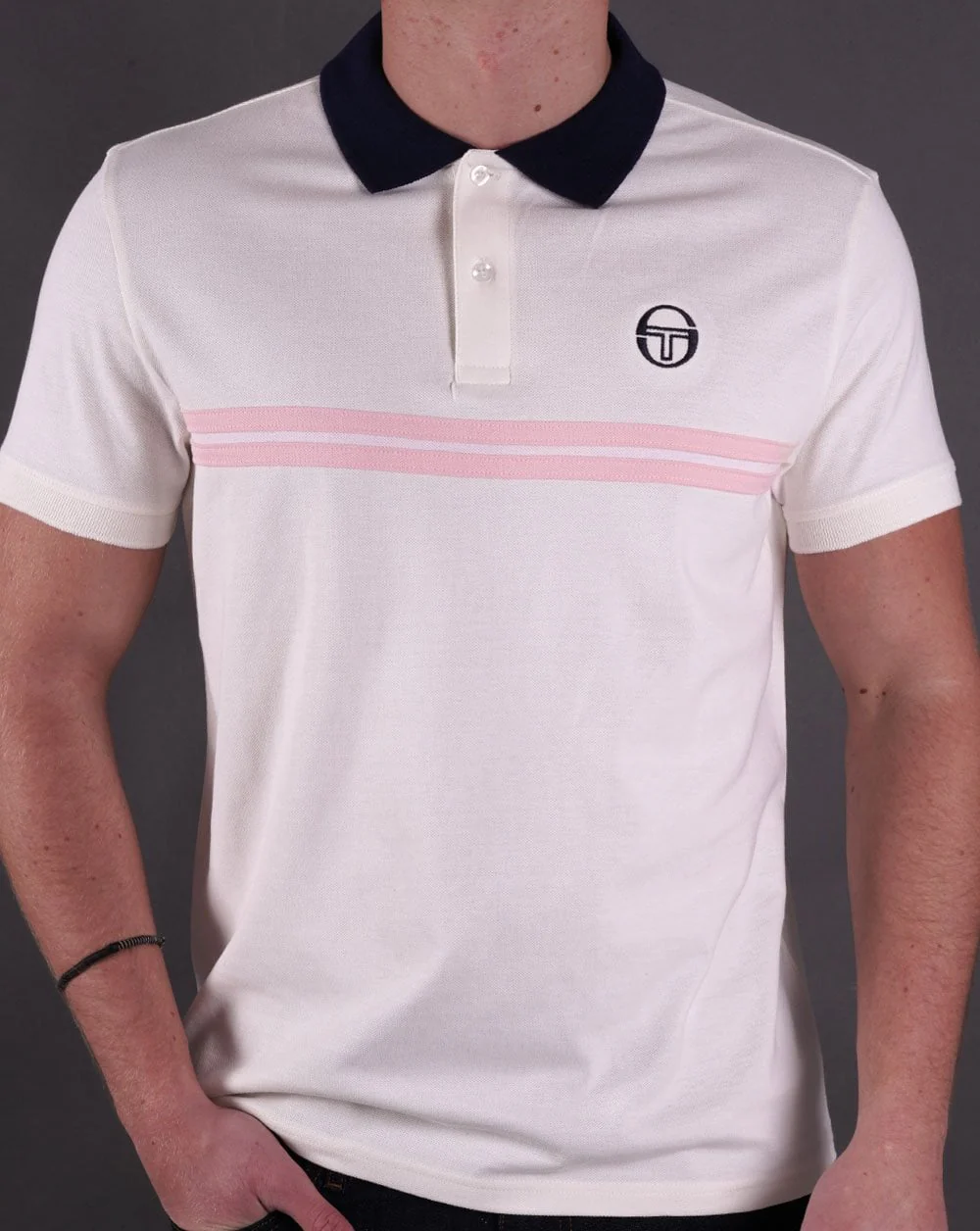 Sergio Tacchini Supermac Polo Shirt Gardenia/Pink/Navy - Image 3