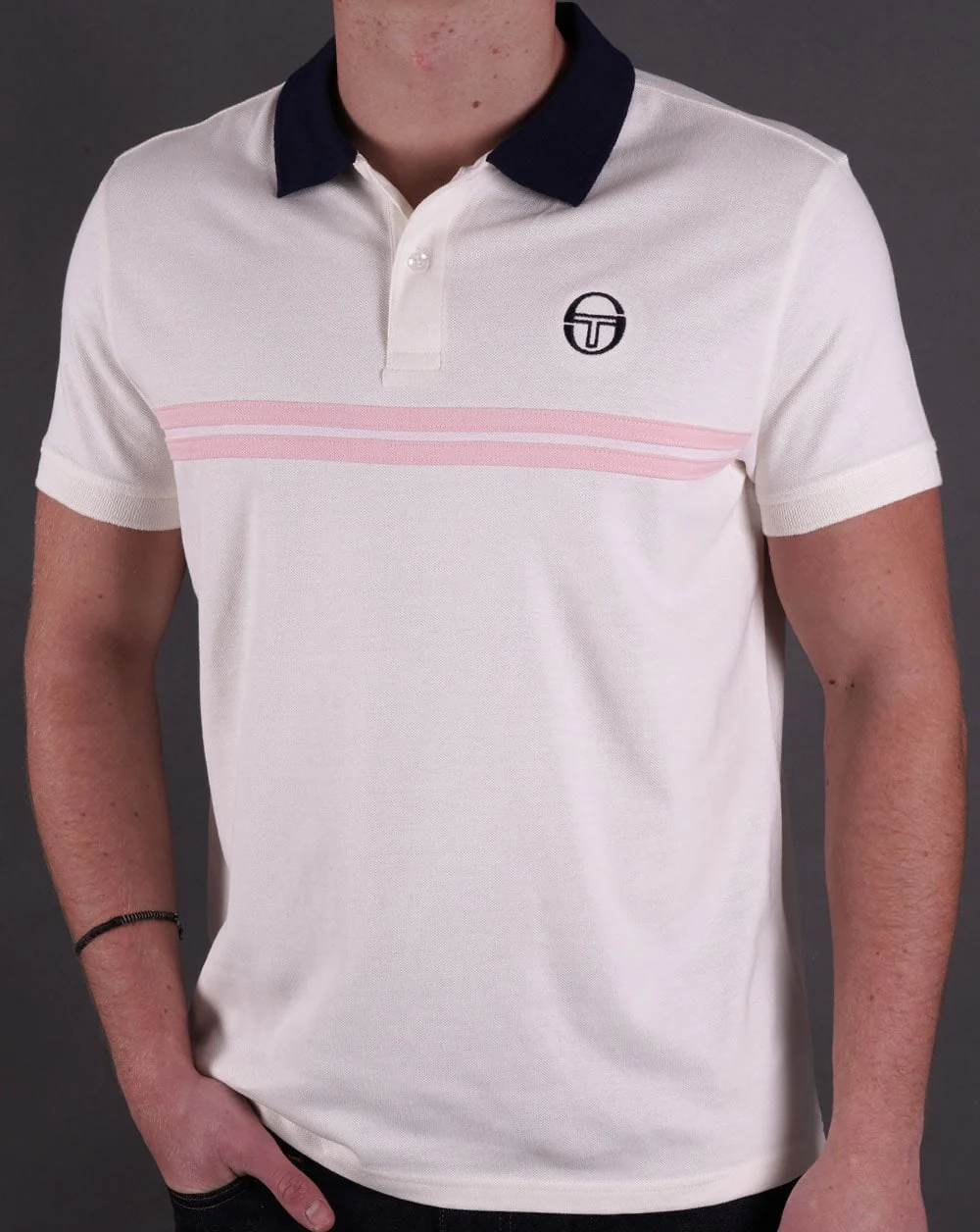 Sergio Tacchini Supermac Polo Shirt Gardenia/Pink/Navy - Image 4