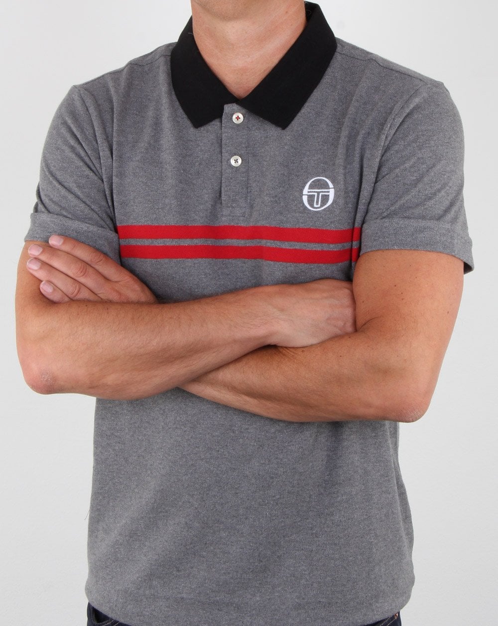 Sergio Tacchini Supermac Polo Shirt Grey Melange - Image 3