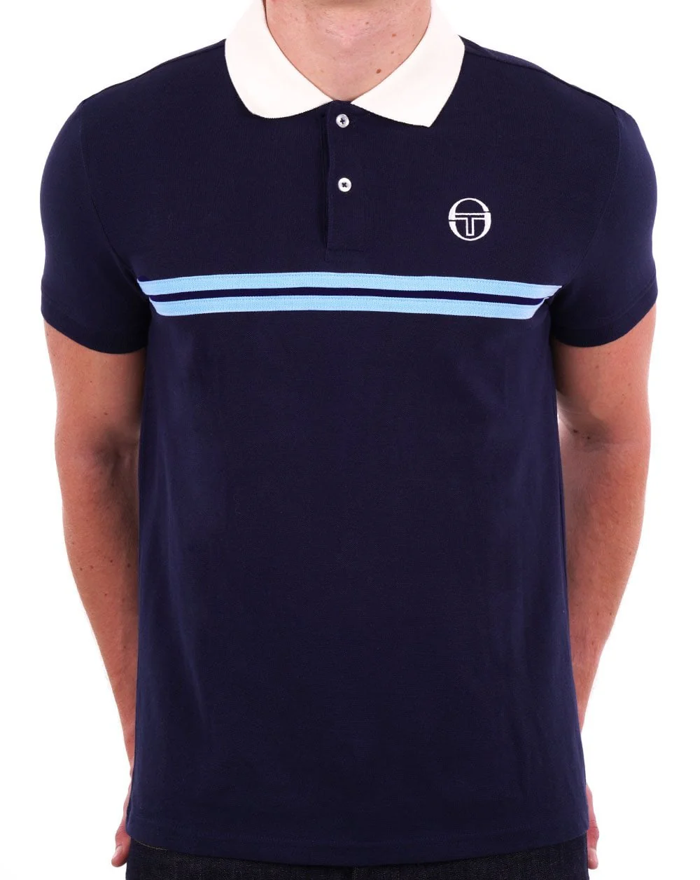 Sergio Tacchini Supermac Polo Shirt Navy Blue/Sky - Image 2