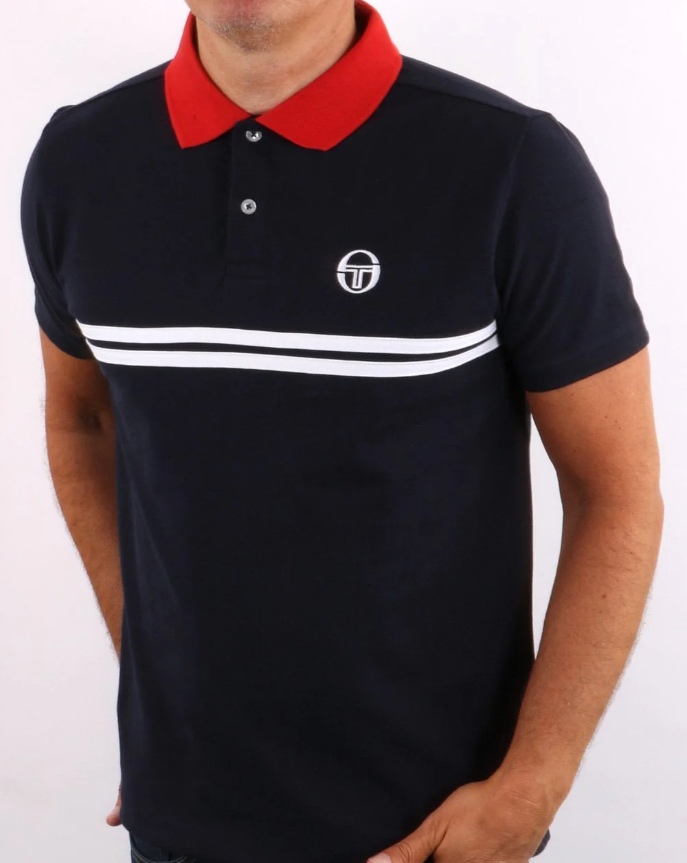 Sergio Tacchini Supermac Polo Shirt Navy/Red - Image 2