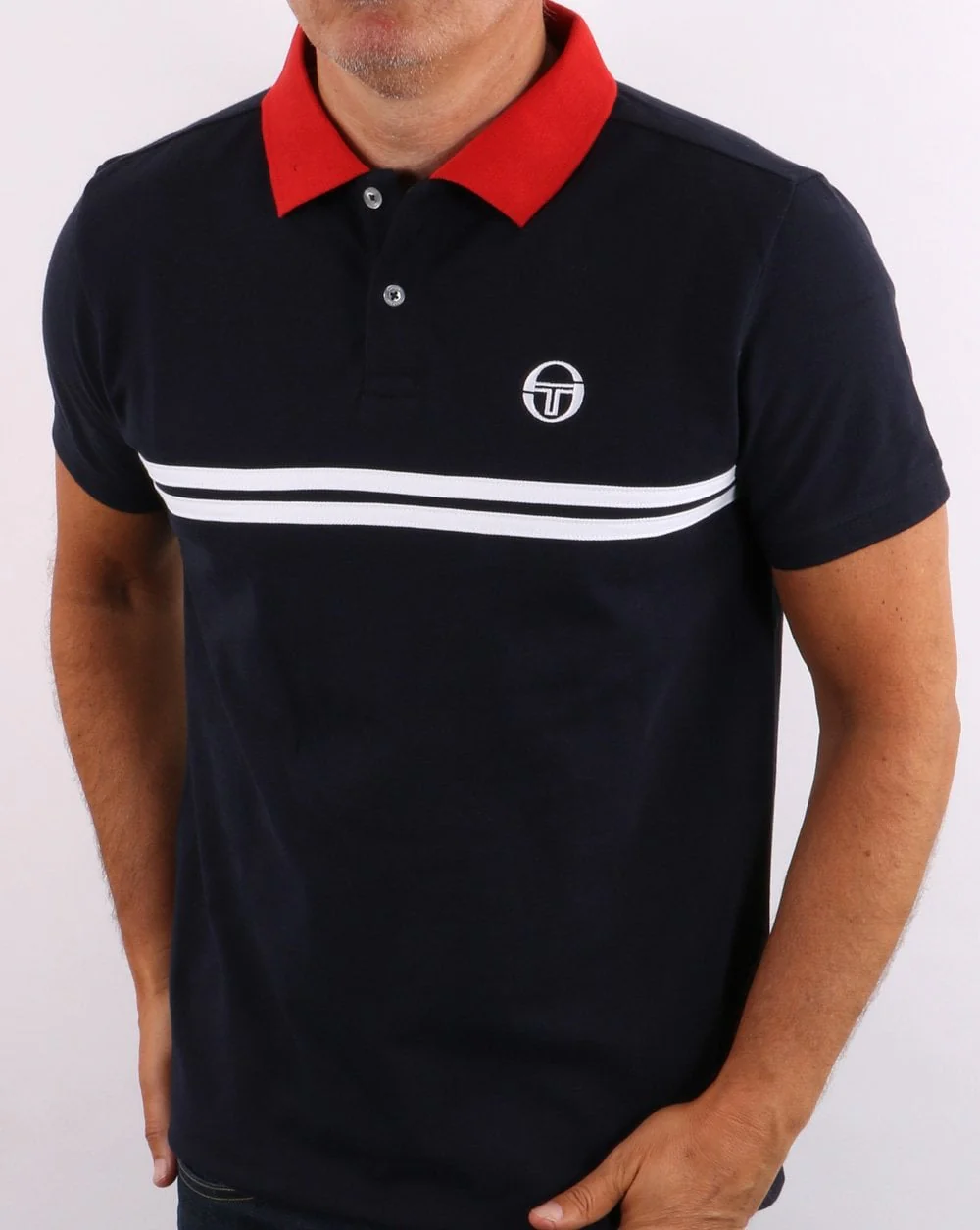 Sergio Tacchini Supermac Polo Shirt Navy/Red - Image 4