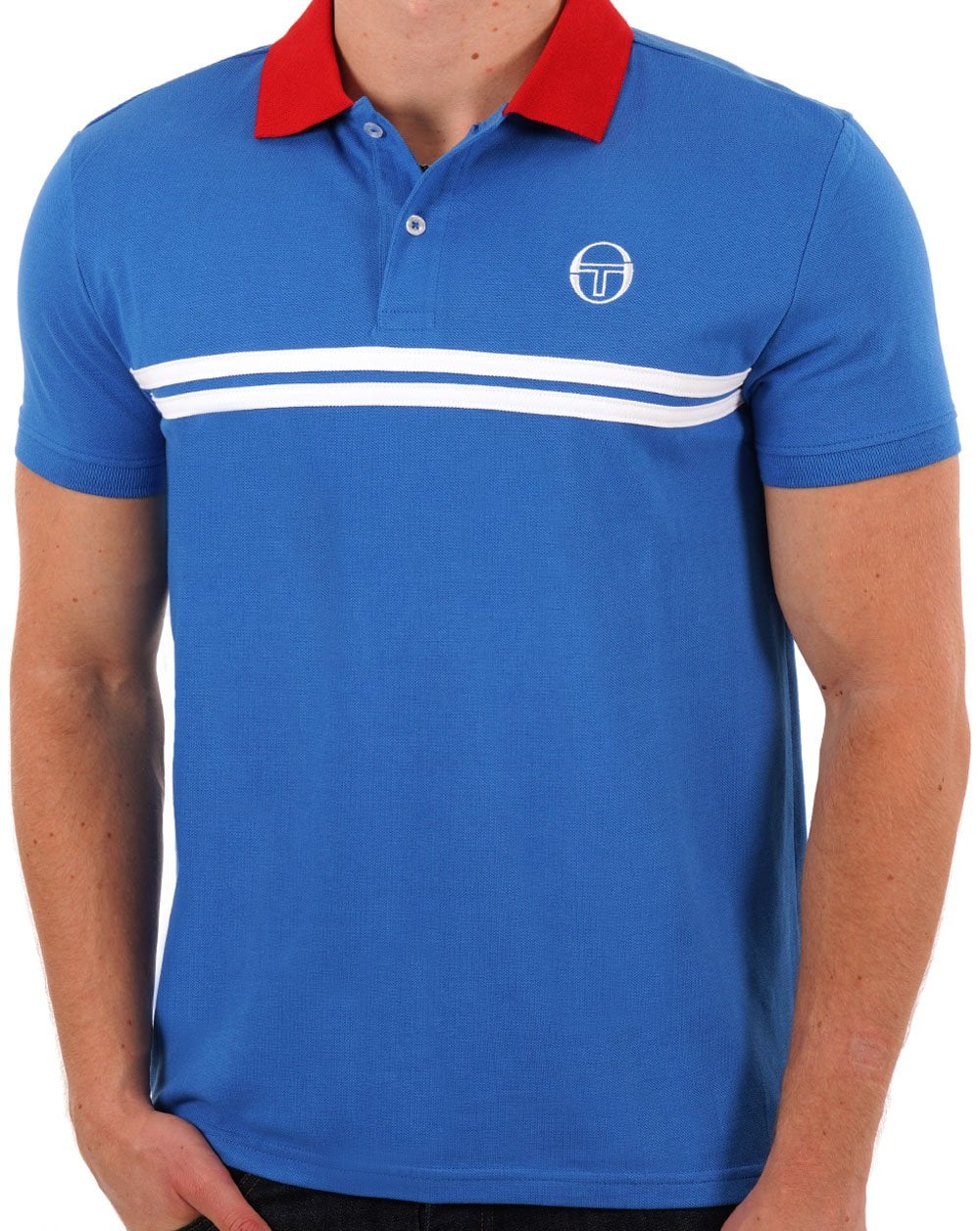 Sergio Tacchini Supermac Polo Shirt Royal Blue/Red/White - Image 2