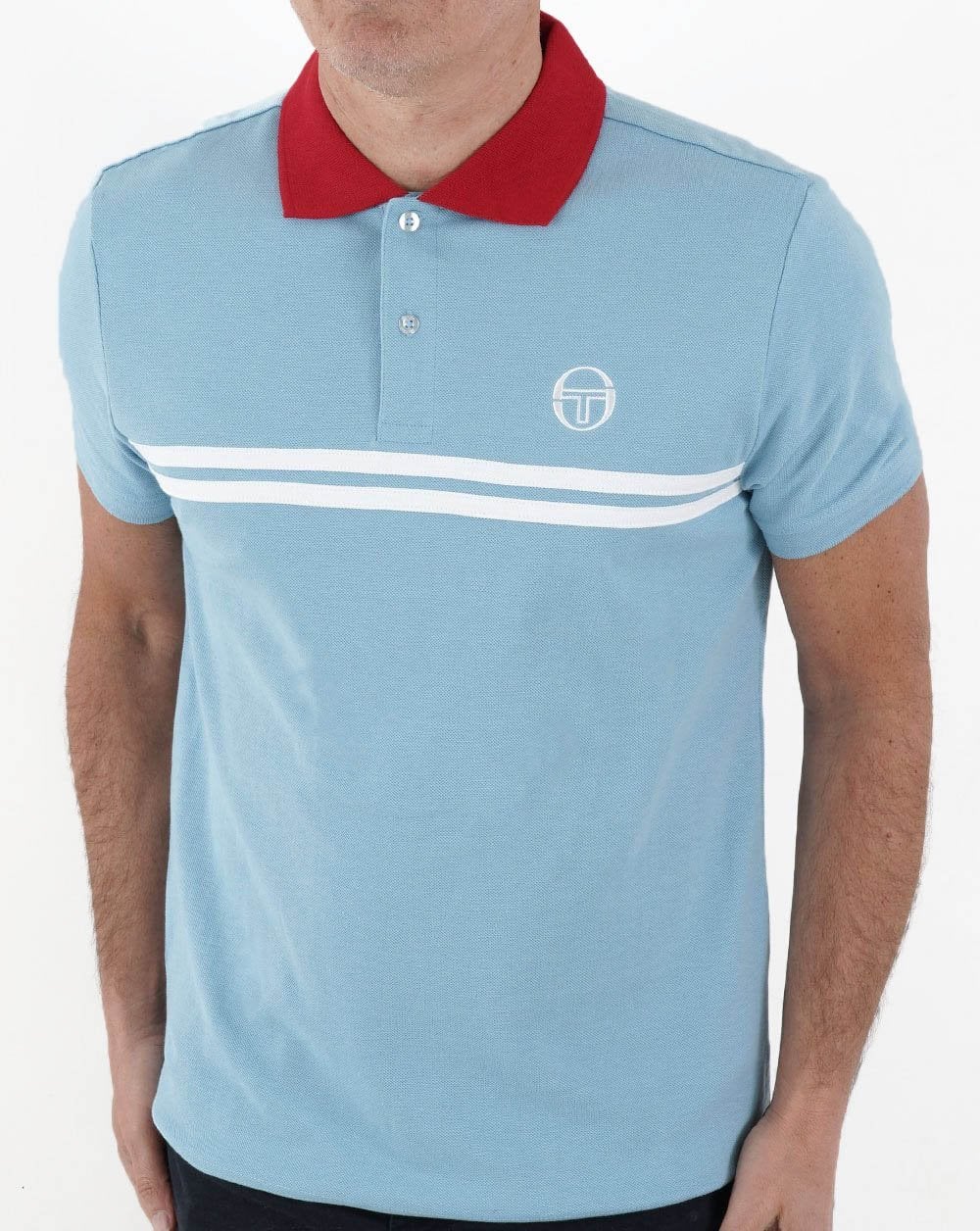Sergio Tacchini Supermac Polo Shirt Sky Blue/White/Red - Image 2