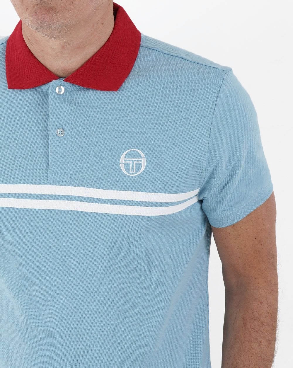 Sergio Tacchini Supermac Polo Shirt Sky Blue/White/Red - Image 3