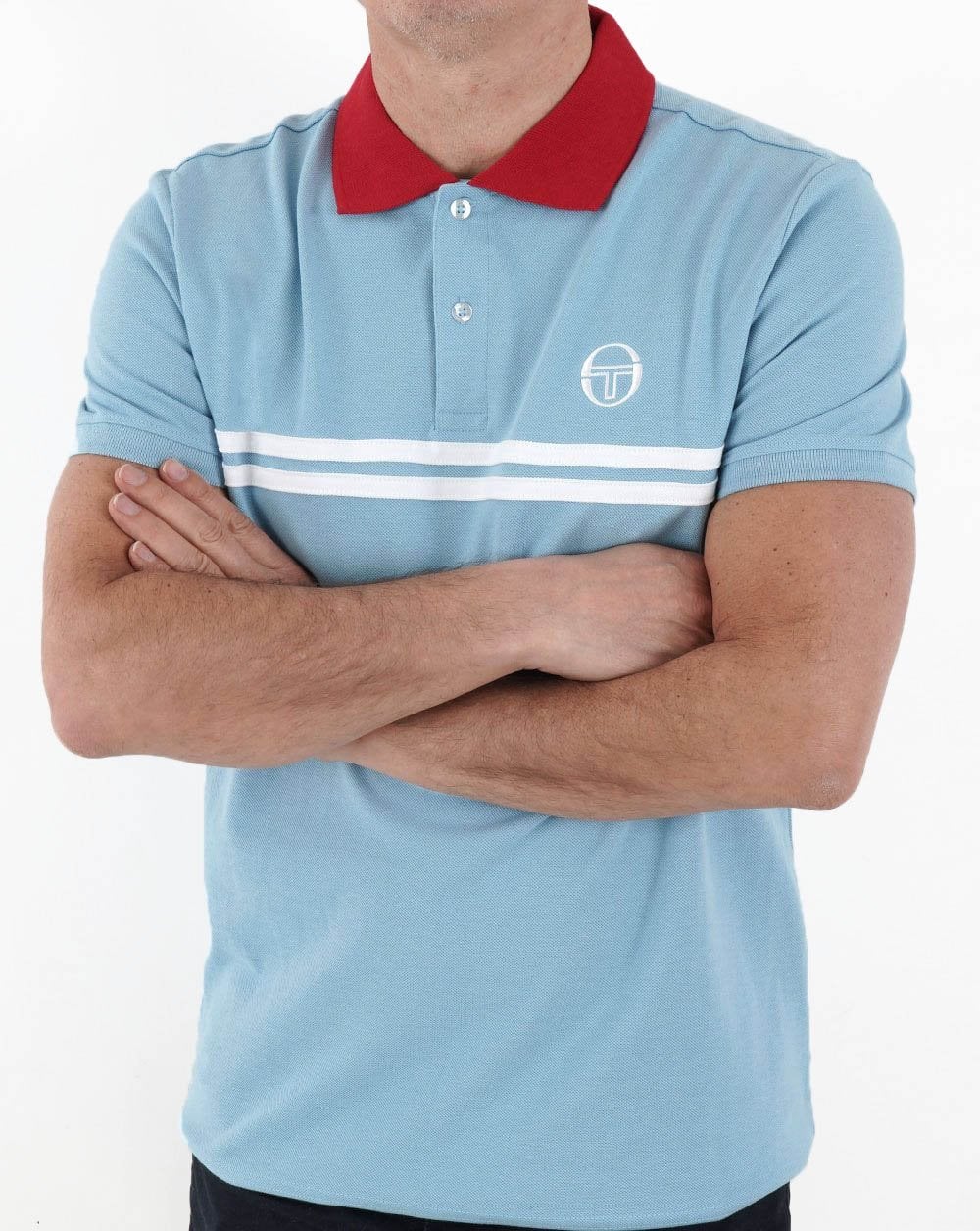 Sergio Tacchini Supermac Polo Shirt Sky Blue/White/Red - Image 4