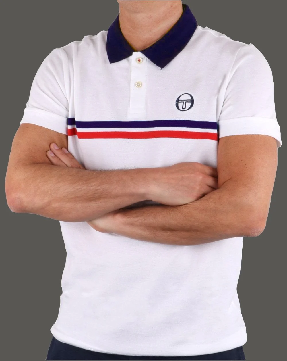 Sergio Tacchini Supermac Polo Shirt White/Navy/Red - Image 3