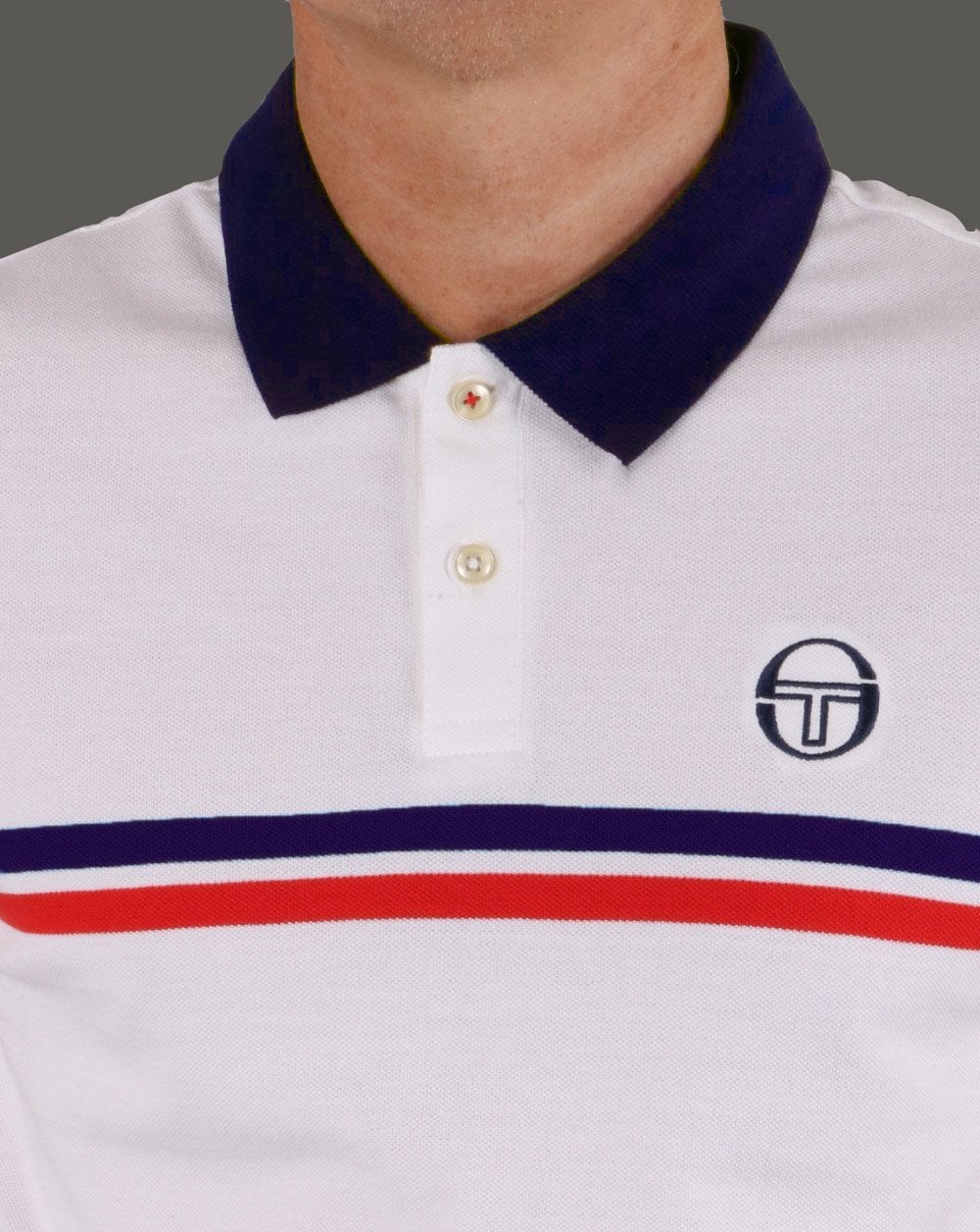 Sergio Tacchini Supermac Polo Shirt White/Navy/Red - Image 4