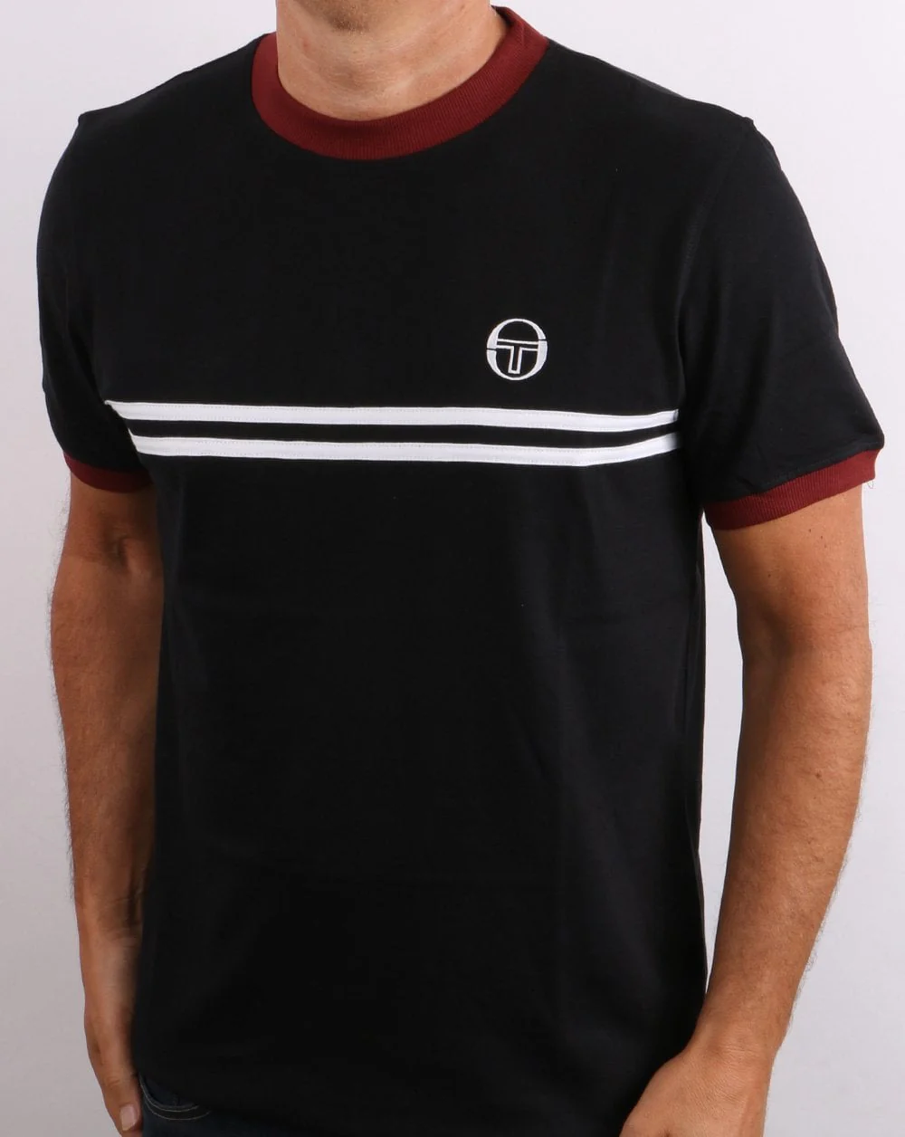 Sergio Tacchini Supermac T Shirt Black/Port/White - Image 3