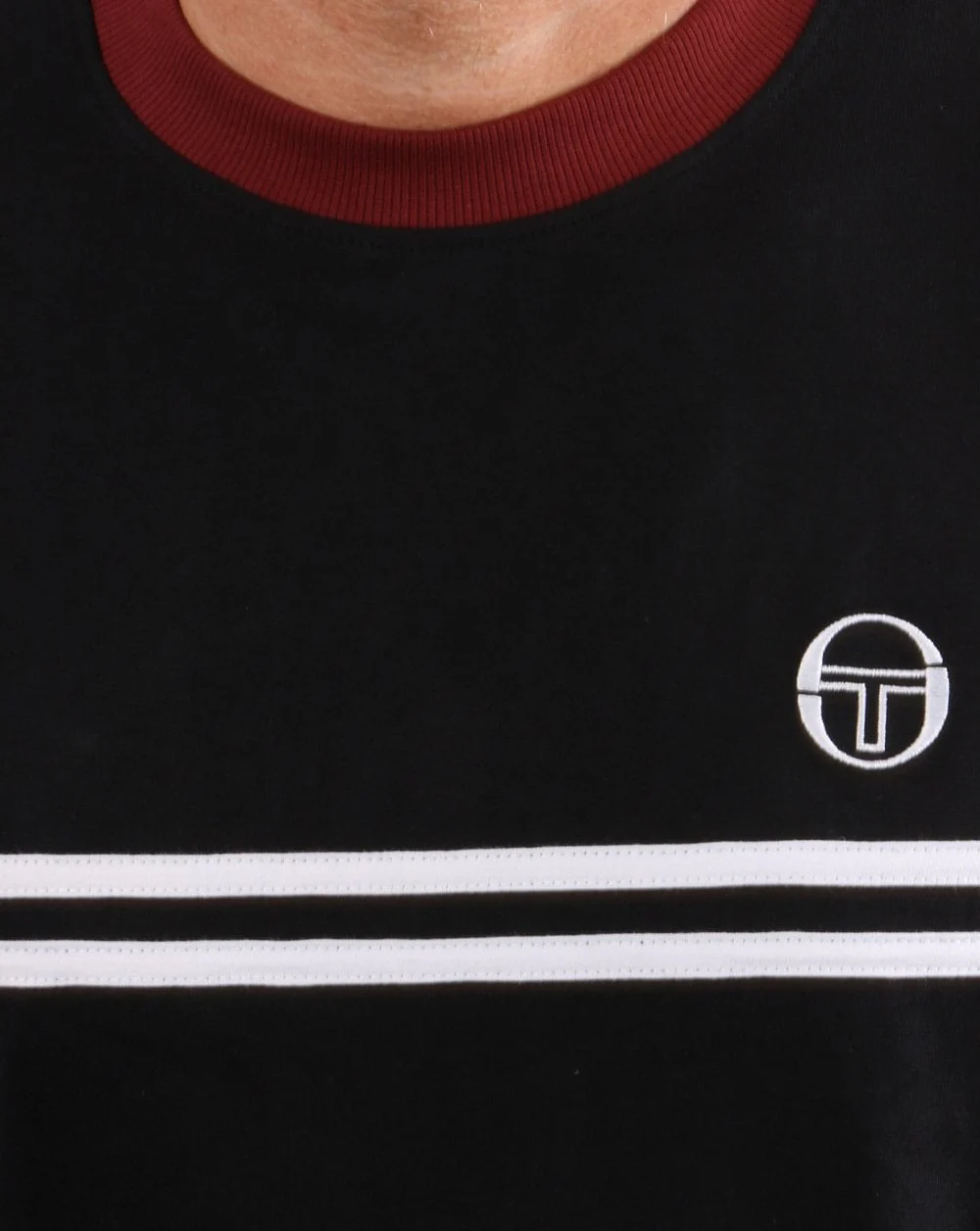 Sergio Tacchini Supermac T Shirt Black/Port/White - Image 4