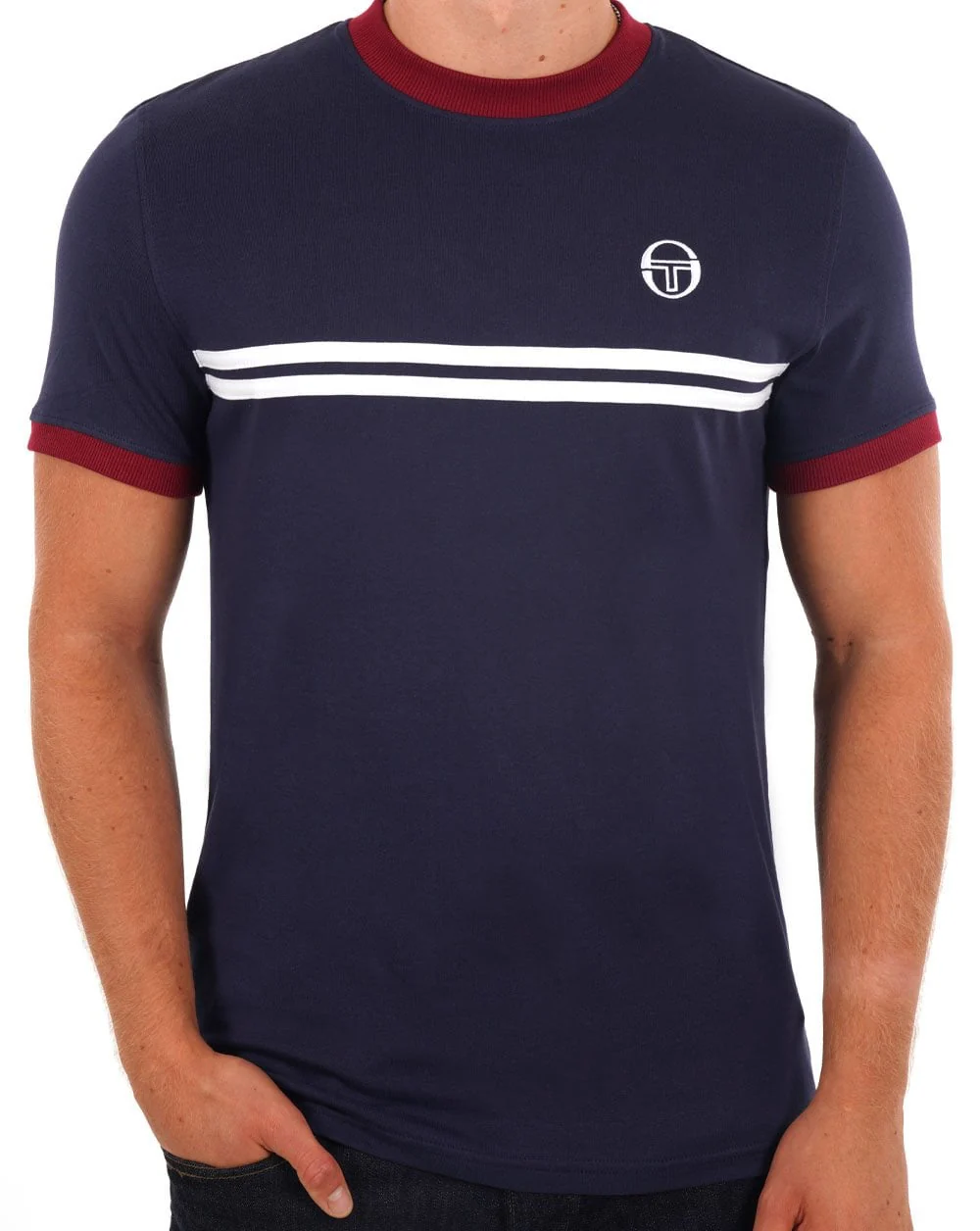 Sergio Tacchini Supermac T Shirt Navy Blue/Claret