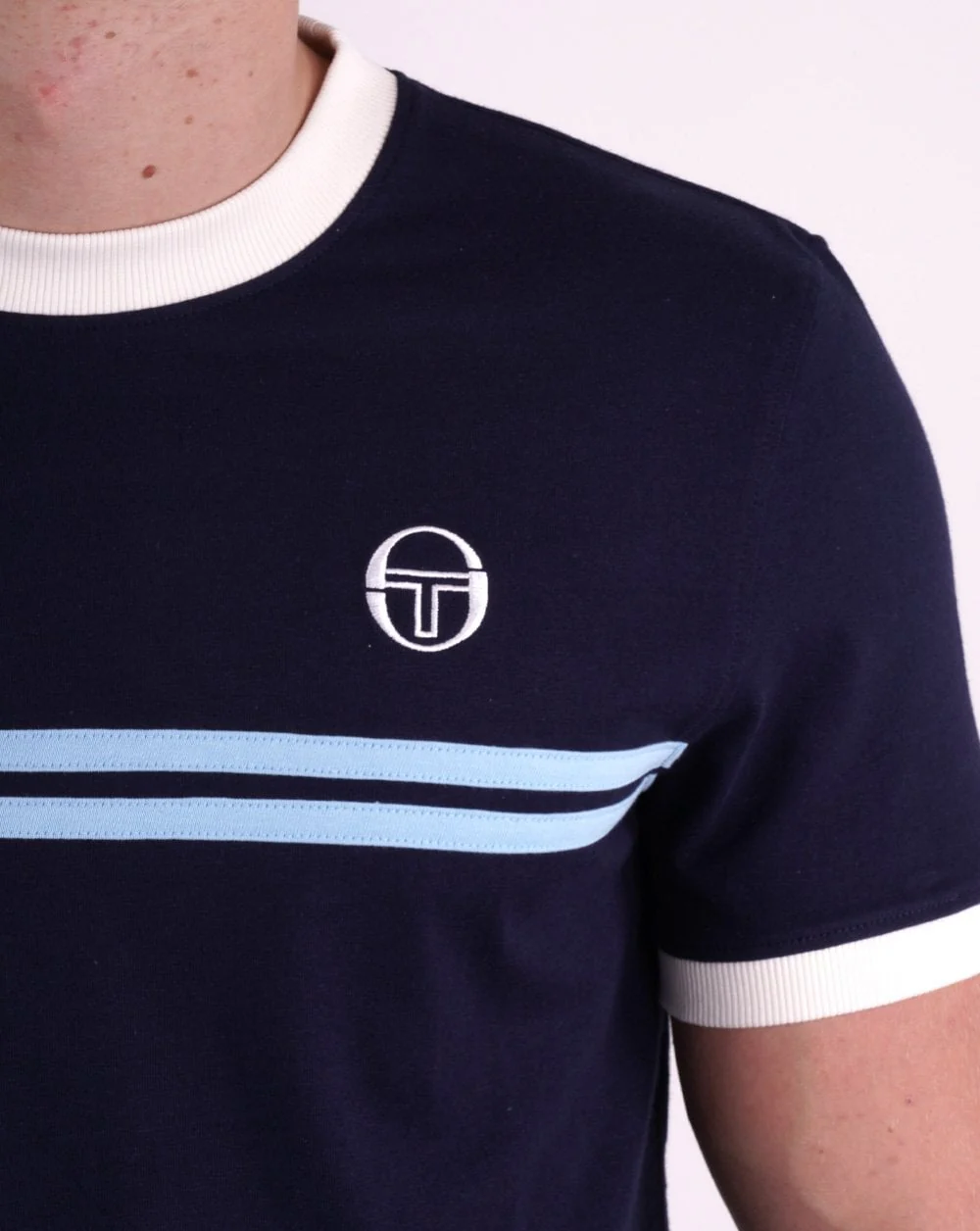 Sergio Tacchini Supermac T Shirt Navy Blue/Sky/Gardenia - Image 2