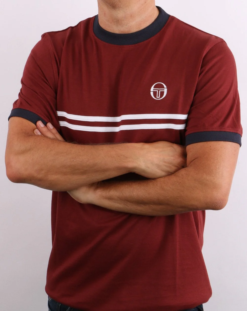 Sergio Tacchini Supermac T Shirt Port/Navy/White - Image 3