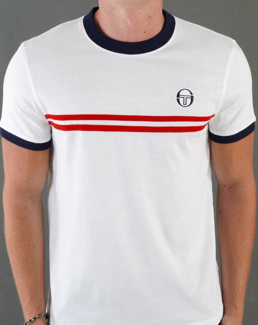 Sergio Tacchini Supermac T Shirt White Navy Red - Image 3