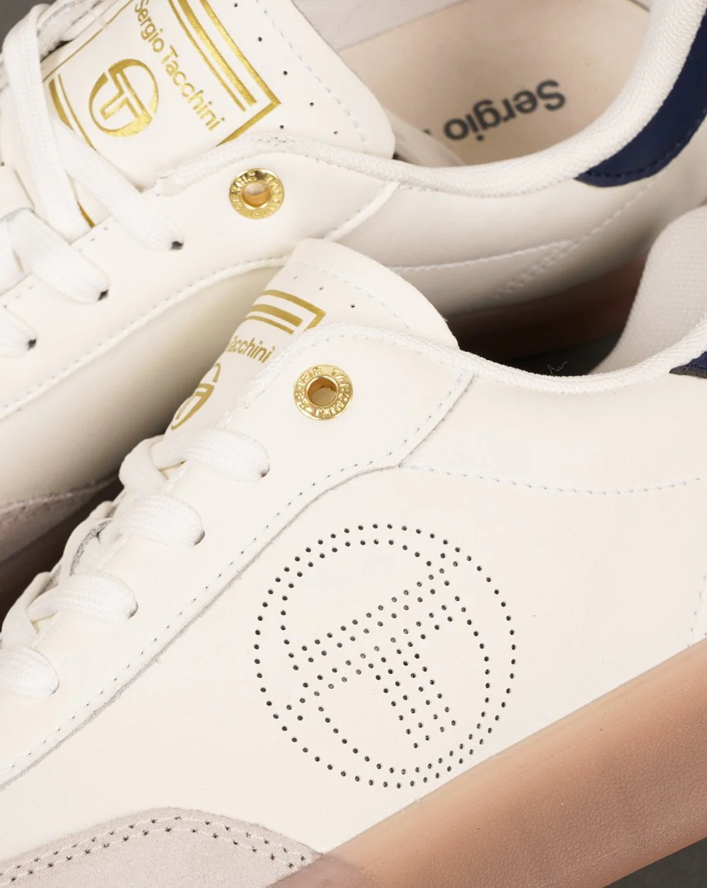 Sergio Tacchini Taormina Leather Trainers White/Navy - Image 3