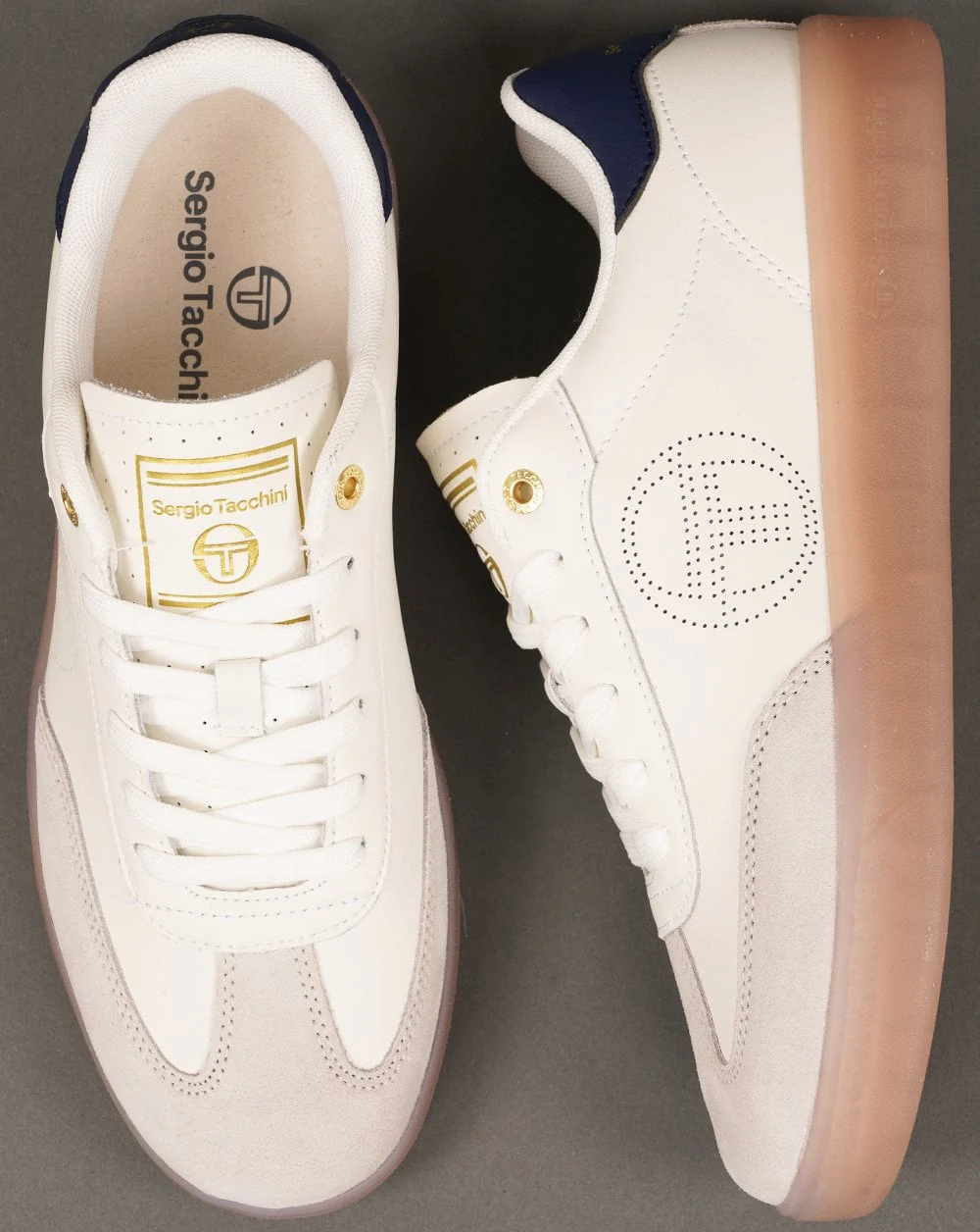 Sergio Tacchini Taormina Leather Trainers White/Navy - Image 4
