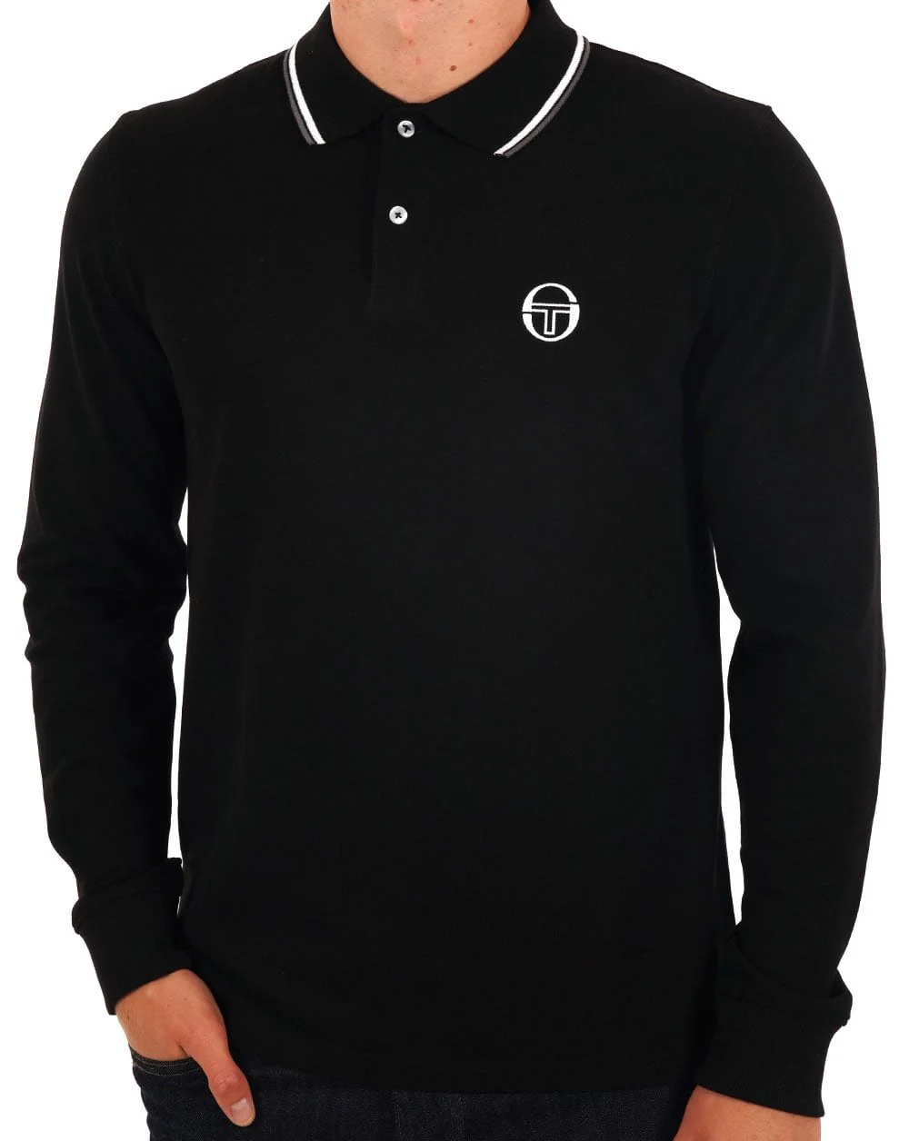 Sergio Tacchini Tipped Long Sleeve Polo Shirt Black
