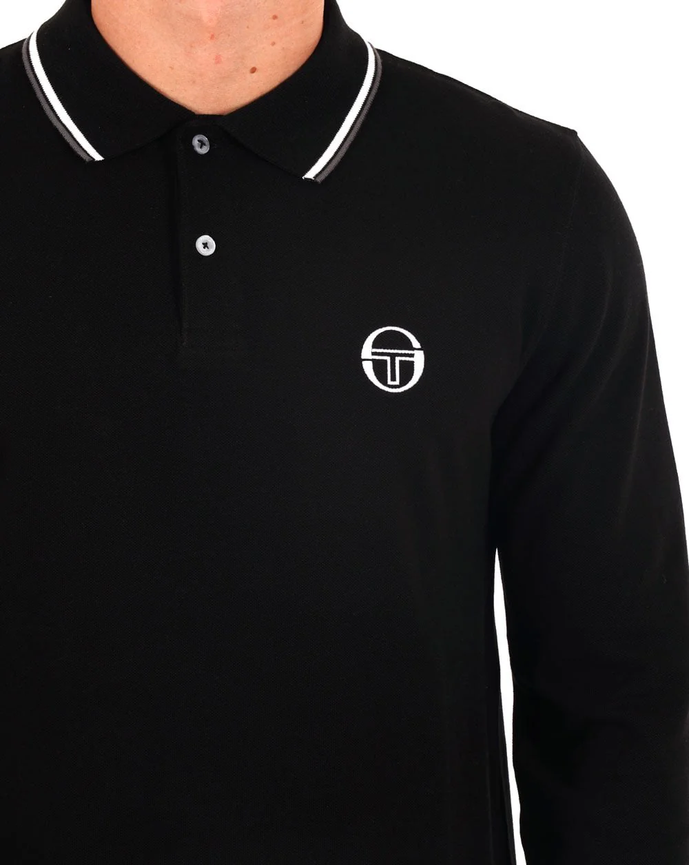 Sergio Tacchini Tipped Long Sleeve Polo Shirt Black - Image 2