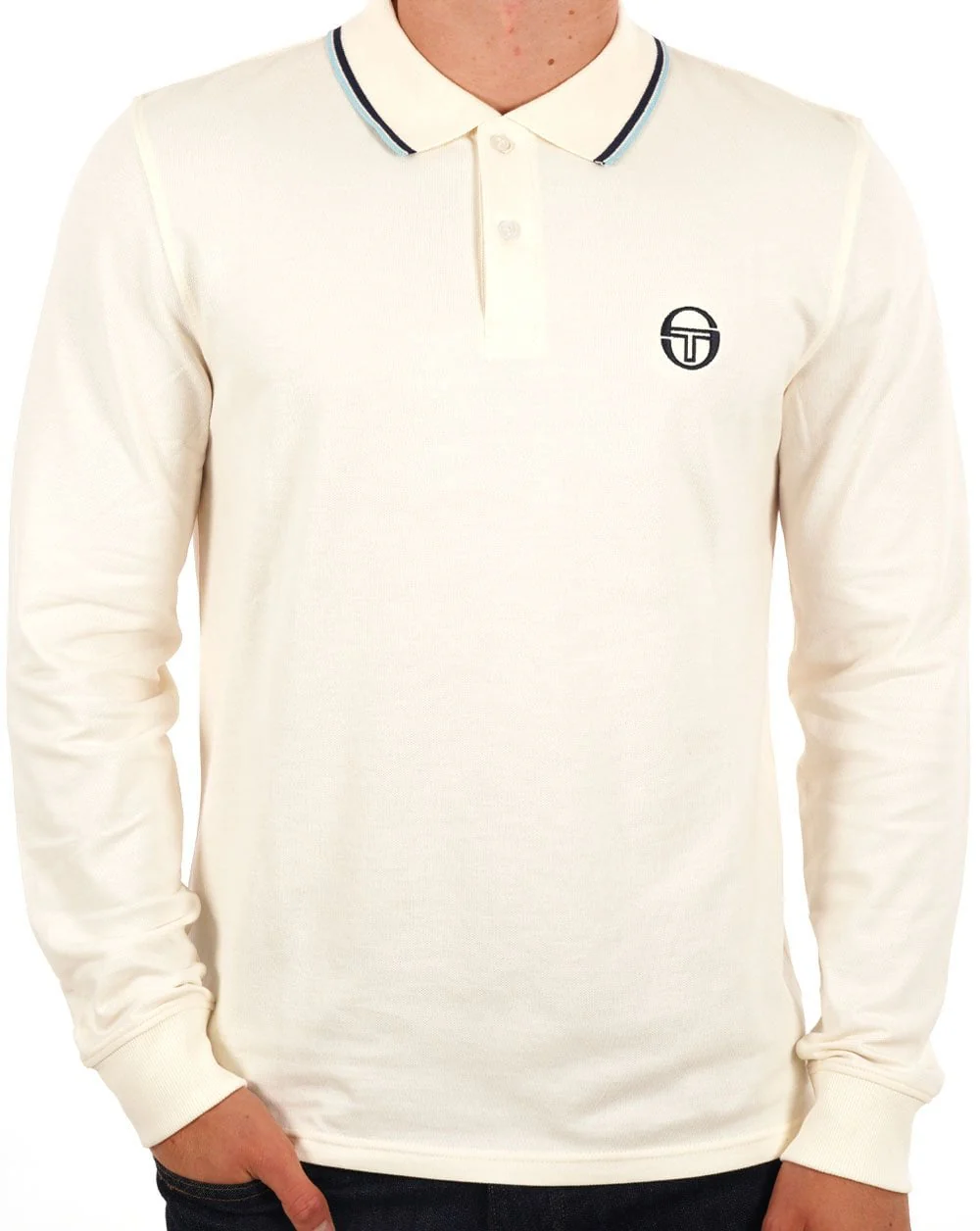 Sergio Tacchini Tipped Long Sleeve Polo Shirt Gardenia
