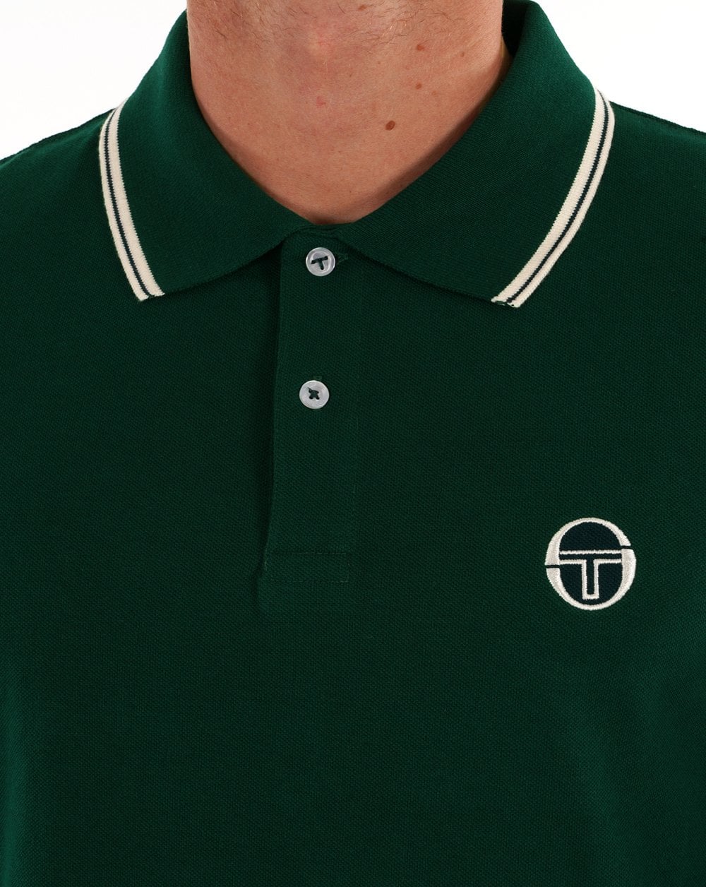 Sergio Tacchini Tipped Long Sleeve Polo Shirt Rainforest Green - Image 2
