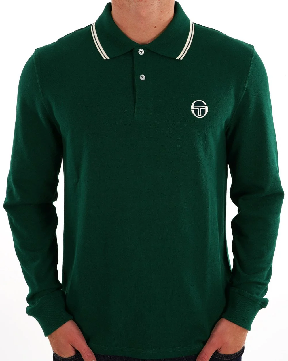 Sergio Tacchini Tipped Long Sleeve Polo Shirt Rainforest Green - Image 3
