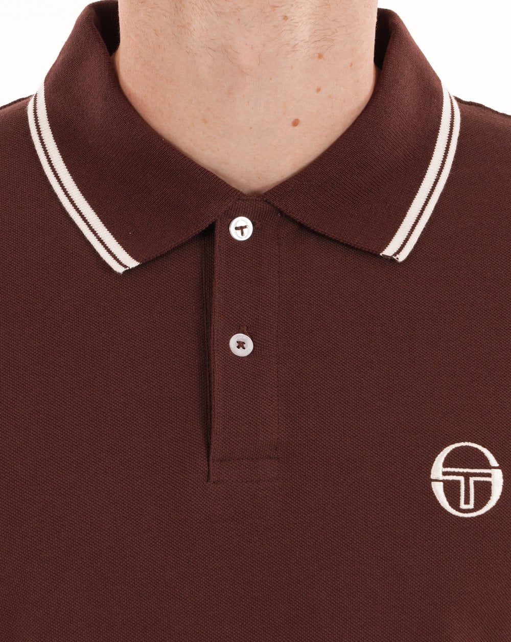 Sergio Tacchini Tipped Long Sleeve Polo Shirt Dark Brown - Image 2