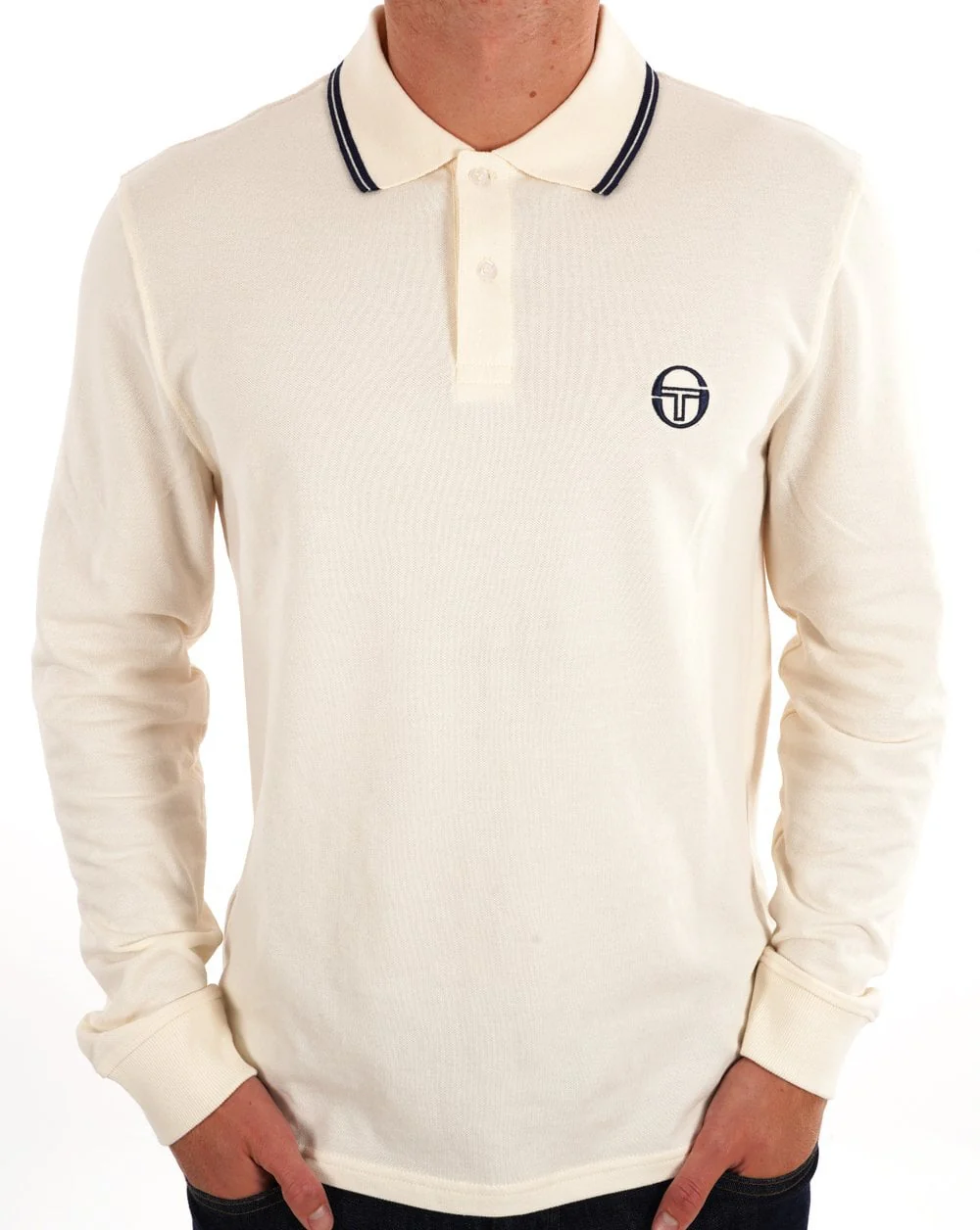 Sergio Tacchini Tipped LS Polo Shirt Gardenia - Image 3