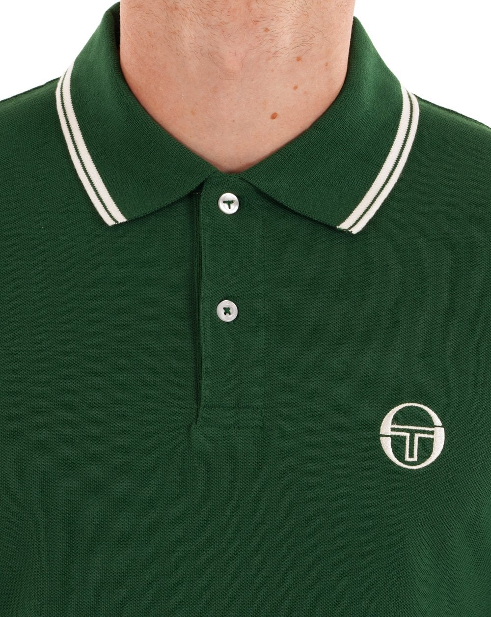 Sergio Tacchini Tipped Long Sleeve Polo Shirt Green - Image 2