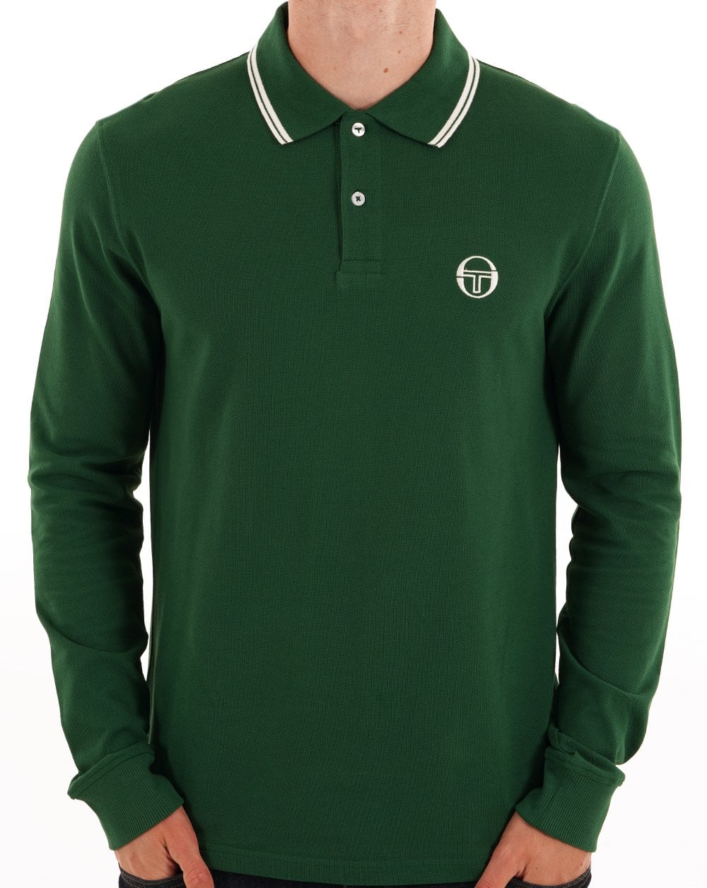 Sergio Tacchini Tipped Long Sleeve Polo Shirt Green - Image 3